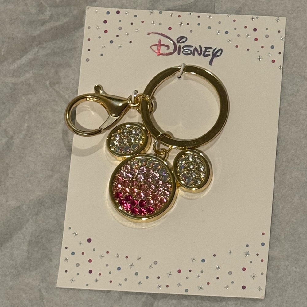 Disney Mickey Mouse Gold and Ombré Pink & White Key Chain Bag Charm NWT